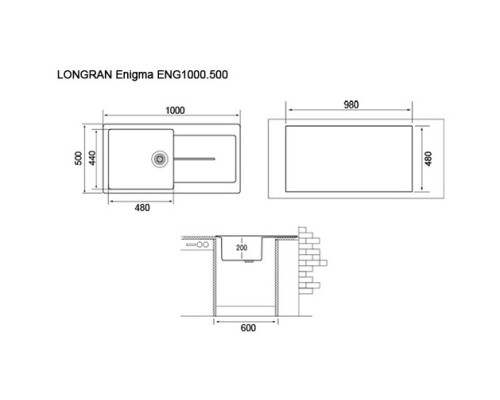Кухонная мойка лава Longran Enigma ENG1000.500 - 40