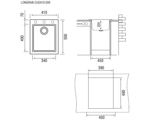 Кухонная мойка крома Longran Cube CUG410.500 - 49