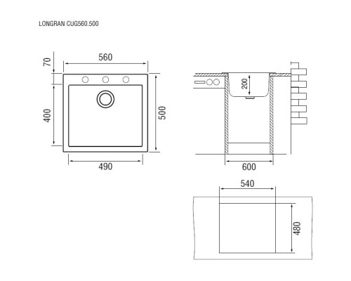 Кухонная мойка крома Longran Cube CUG560.500 - 49
