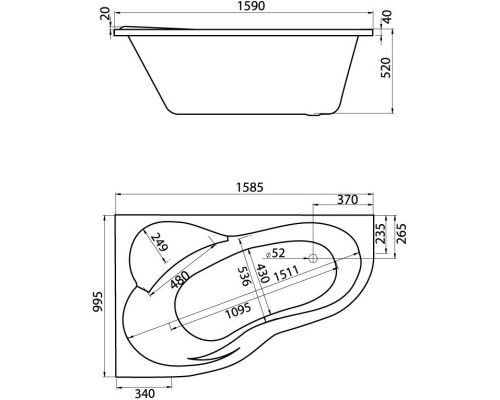 Акриловая ванна 160x100 см L Santek Ибица XL 1.WH11.2.036