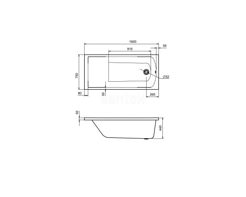 Акриловая ванна 160x75 см Santek Фиджи 1.WH50.1.597