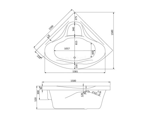 Акриловая ванна 150x150 см Santek Сан-Паулу 1.WH30.2.399