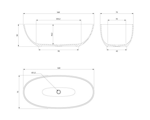 Ванна из литого мрамора 160x75 см Omnires Shell SHELLWWBP