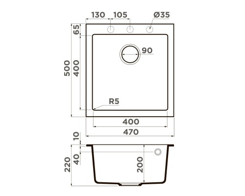 Кухонная мойка Tetogranit Omoikiri Bosen 47-BL черный 4993586