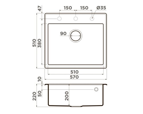 Кухонная мойка Tetogranit Omoikiri Tedori 57-BL черный 4993980