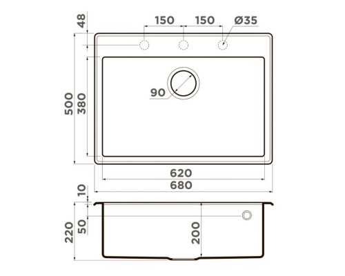 Кухонная мойка Tetogranit Omoikiri Tedori 68-BL черный 4993964