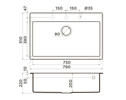 Кухонная мойка Tetogranit Omoikiri Tedori 79-BL черный 4993948