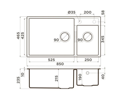 Кухонная мойка Tetogranit Omoikiri Tedori 85-2-U-BL черный 4993940