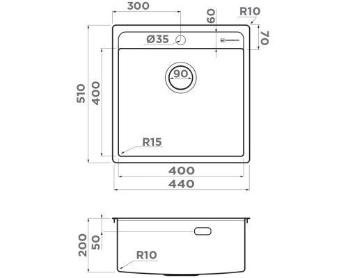 Кухонная мойка нержавеющая сталь Omoikiri Daisen 44-IN 4993179