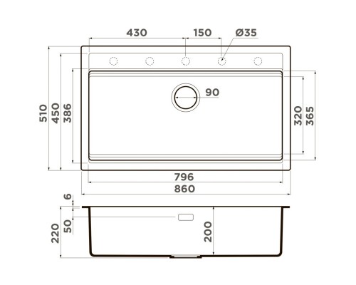 Кухонная мойка Artceramic Omoikiri Kitagawa 86-LB-GB графит 4993794