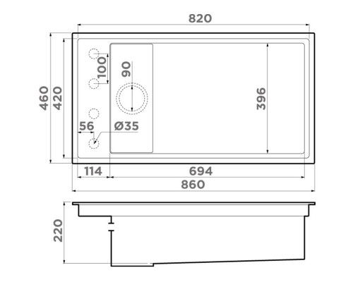 Кухонная мойка Artceramic Omoikiri Kinaru 86-U/I CN canyon 4997025