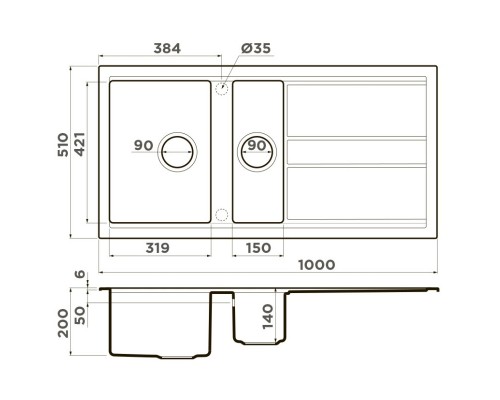 Кухонная мойка Artceramic Omoikiri Kitagawa 100-2-GB графит 4993805