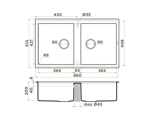 Кухонная мойка Artceramic Omoikiri Kitagawa 86-2-WH белый 4993806