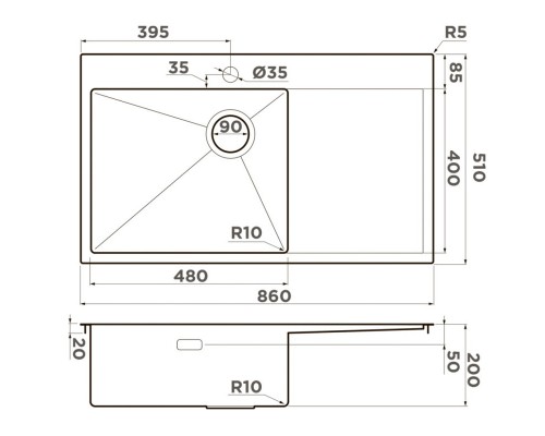 Кухонная мойка Omoikiri Akisame 86-IN-L Side нержавеющая сталь 4997031