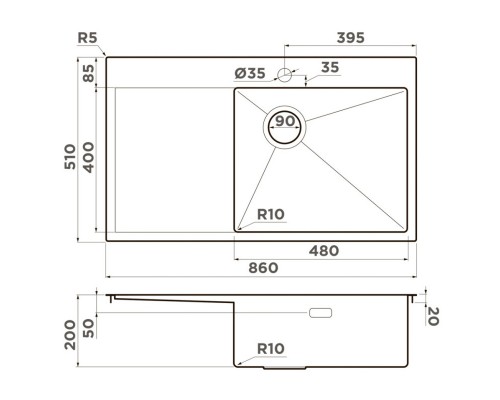 Кухонная мойка Omoikiri Akisame 86-IN-R Side нержавеющая сталь 4997042