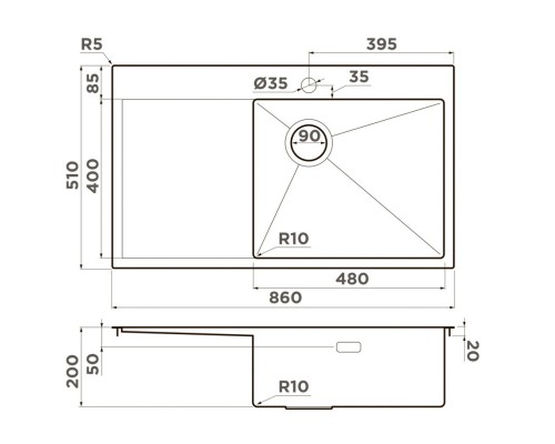 Кухонная мойка Omoikiri Akisame 86-LG-R Side светлое золото 4997046