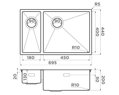 Кухонная мойка Omoikiri Taki 69-2-U/IF Side GB графит 4993183