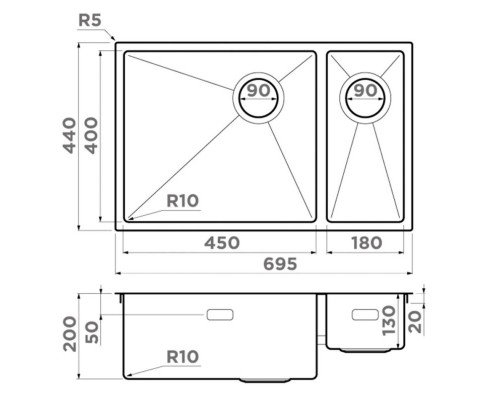 Кухонная мойка Omoikiri Taki 69-2-U/IF-IN-L Side нержавеющая сталь 4997049