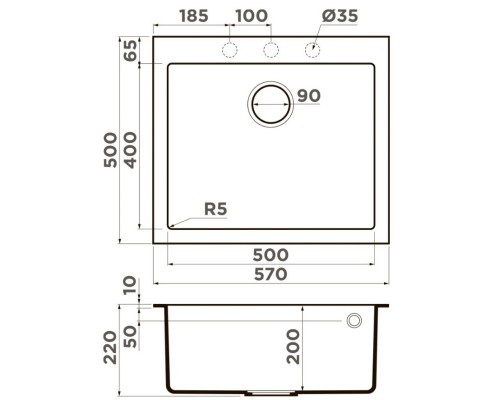 Кухонная мойка Artceramic Omoikiri Bosen 57A-GR ленинградский серый 4993819