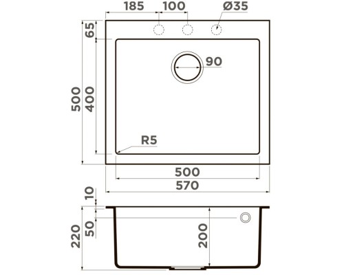 Кухонная мойка Artceramic Omoikiri Bosen 57A-GB графит 4993818