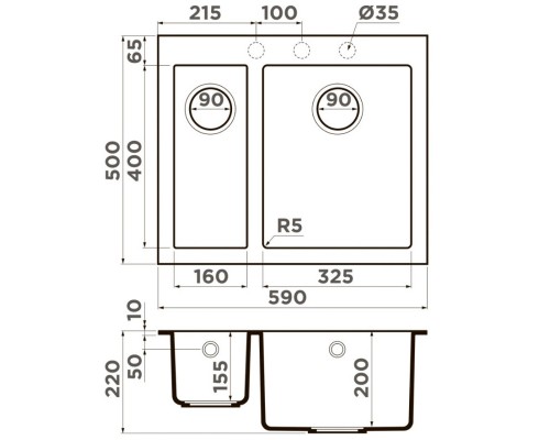 Кухонная мойка Artceramic Omoikiri Bosen 59-2A-GR ленинградский серый 4993822