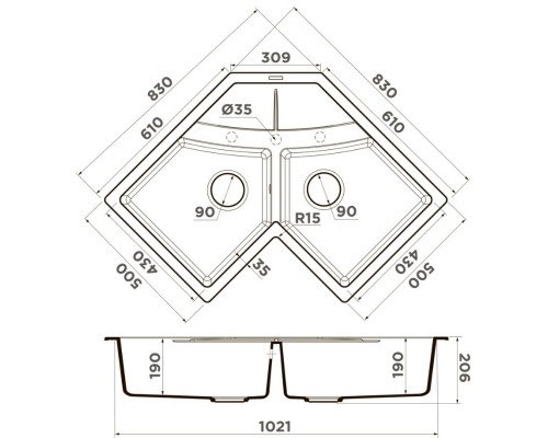 Кухонная мойка Tetogranit Omoikiri Sumi 83C-BL черный 4993864