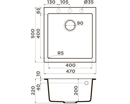 Кухонная мойка Artceramic Omoikiri Bosen 47A-GR ленинградский серый 4993816