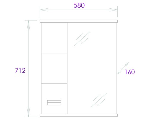 Зеркальный шкаф 58x71,2 см белый глянец L Onika Балтика 205848