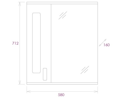 Зеркальный шкаф 58x71,2 см белый глянец L Onika Кристалл 205817