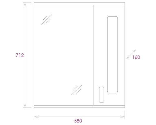 Зеркальный шкаф 58x71,2 см белый глянец R Onika Кристалл 205818
