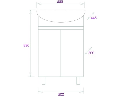 Комплект мебели дуб сонома/серый матовый 55,5 см Onika Милтон 105560 + 4620008192765 + 206070