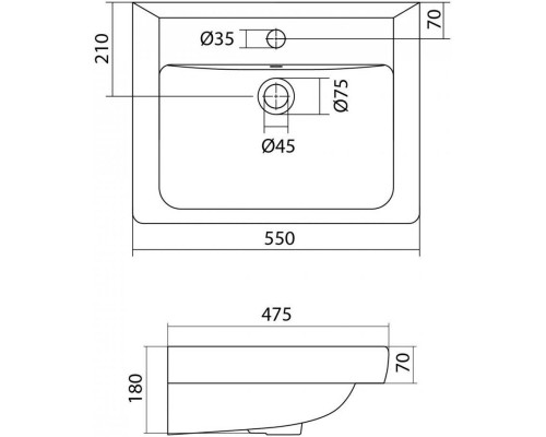 Комплект мебели белый глянец 55 см Onika Балтика 105552 + 1WH302126 + 205848