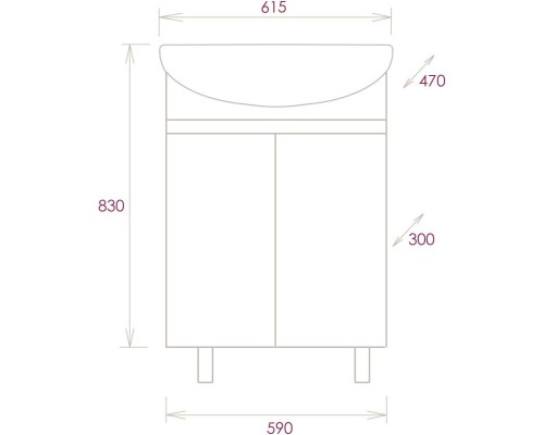 Комплект мебели дуб сонома/серый матовый 61,5 см Onika Милтон 106147 + 4620008192772 + 206070