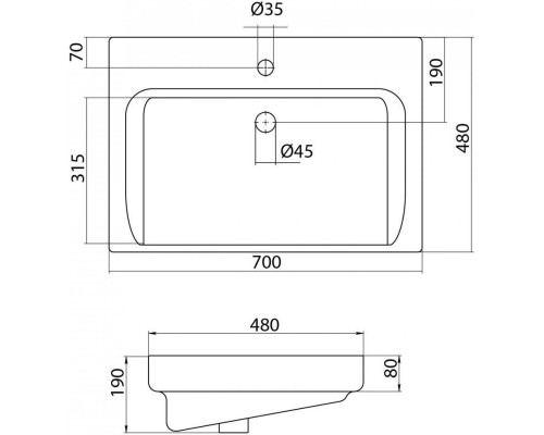 Тумба с раковиной белый глянец 70 см Onika Балтика 107523 + 1WH302083