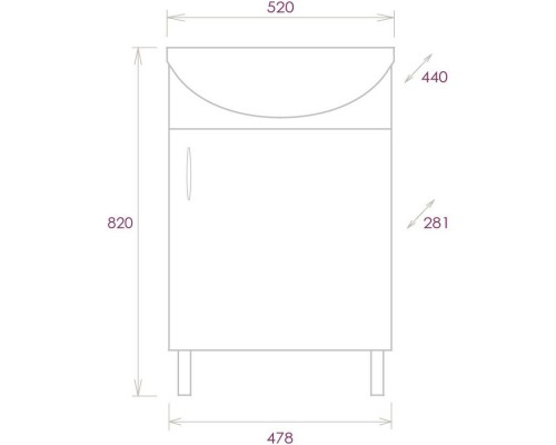 Комплект мебели дуб сонома/белый матовый 52 см разборная Onika Эко 105209 + 1.3120.1.S00.11B.0 + 205210