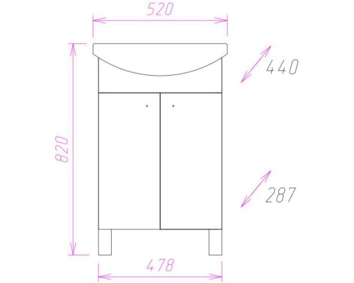 Комплект мебели белый глянец 52 см разборная Onika Крит 105206 + 1.3120.1.S00.11B.0 + 205211