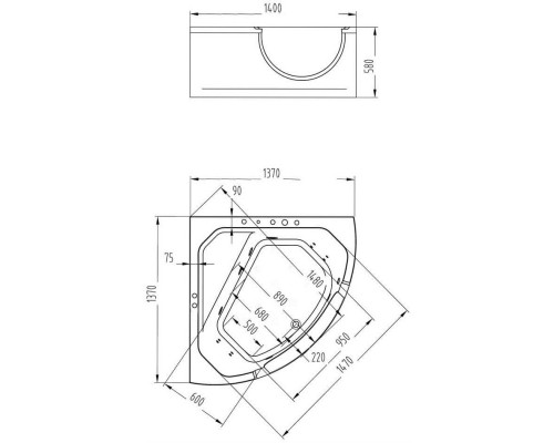 Акриловая гидромассажная ванна 140x140 см Orans 62118M0