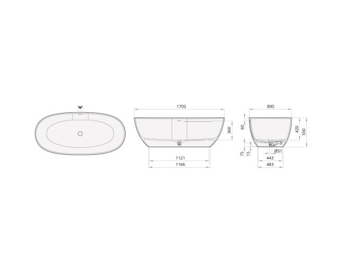 Ванна из материала SilkStone 170,5x80 см PAA Bella VABELS/00