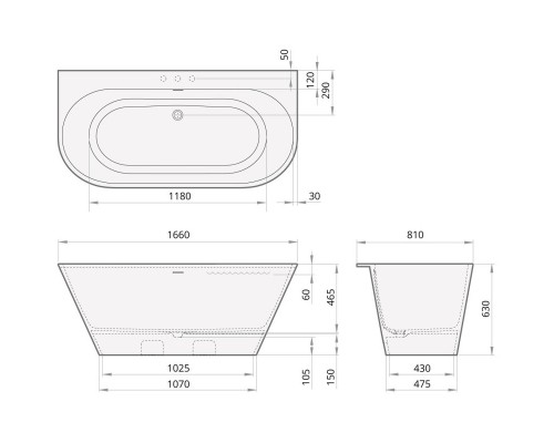 Ванна из материала SilkStone 166x81 см PAA Deco Wall VADEWAS/00