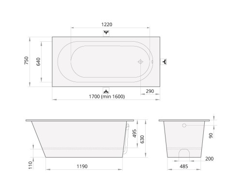 Ванна из литого мрамора 170x75 см PAA Vario Long VAVARL/00