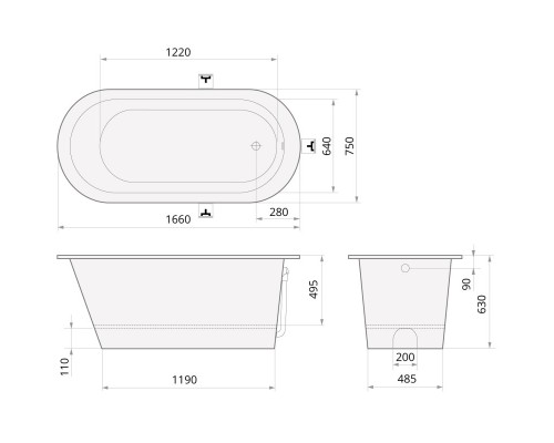 Ванна из литого мрамора 166x75 см PAA Vario Round VAVARR/00