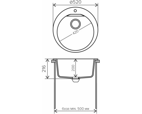 Кухонная мойка Polygran Atol-520 черный 627444