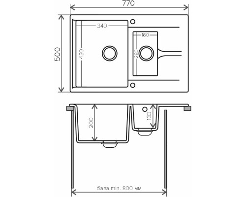 Кухонная мойка Polygran Brig-770 черный 621404