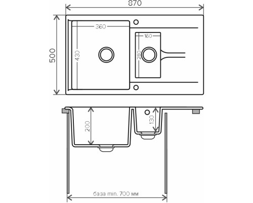 Кухонная мойка Polygran Brig-870 черный 627383