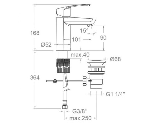 Смеситель для раковины с донным клапаном Ramon Soler New Fly 570211VA1169