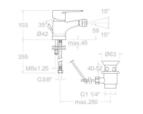 Смеситель для биде с донным клапаном Ramon Soler Titanium 1803VA1169