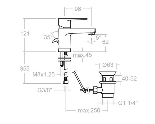 Смеситель для раковины с донным клапаном Ramon Soler Titanium 1801VA9065