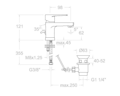 Смеситель для раковины с донным клапаном Coolstart Ramon Soler Titanium 1891VA1169