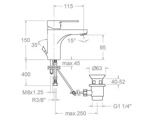 Смеситель для раковины с донным клапаном Ramon Soler RS-Q 930102VA1167