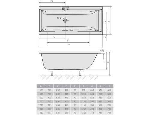 Акриловая ванна 160x75 см Alpen Cleo A03611